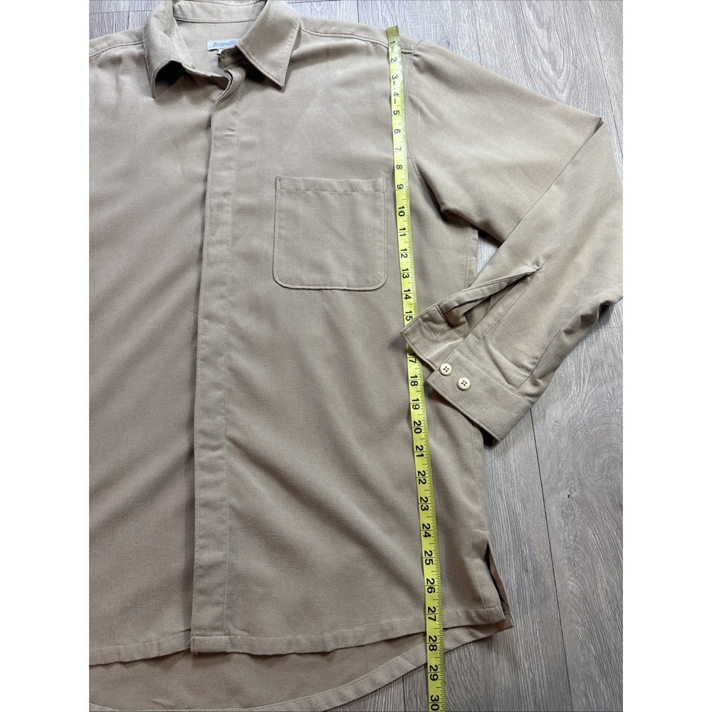Zegna Sport Flannel Shirt Shackett Mens Medium M Beige Italy Woven Mid-weight - Picture 6 of 6